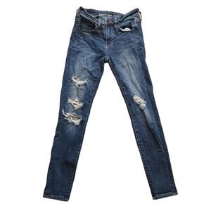 American Eagle AE Size 2 Jegging Jeans Distressed Hole Cotton Blue